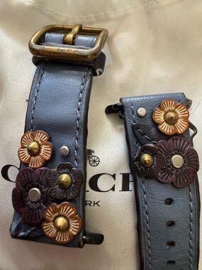 Coach Blue Leather Floral Studded Apple Watch Strap
